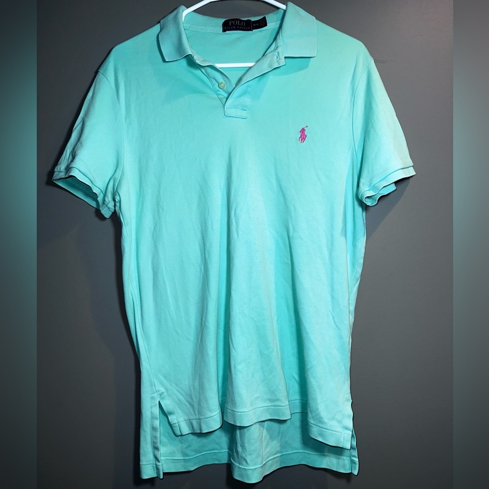 Polo Ralph Lauren Classic Fit Polo Shirt – Mint Green with Pink Pony Logo Size M